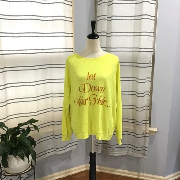Tops - Wildfox Women’s Size Small Yellow Let Down Your Hair Sweater Top Glitter Lounge